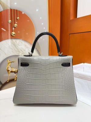 wholesale quality hermes kelly 25 crocodile gray / black